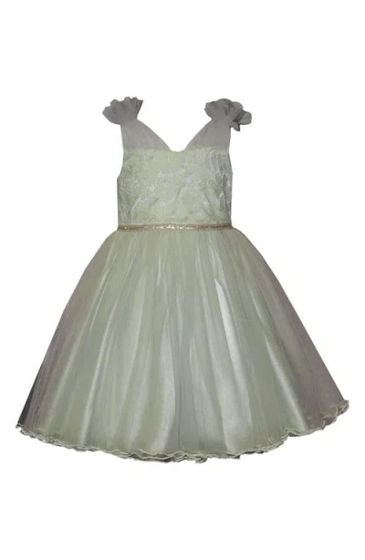 Iris & Ivy Kids' Ruffle Shoulder Tulle Party Dress In Green