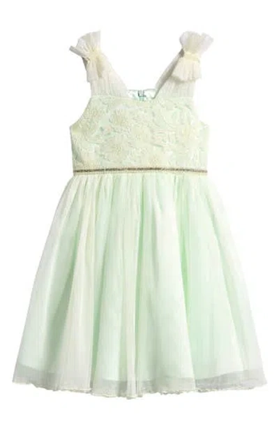 Iris & Ivy Kids' Ruffle Shoulder Tulle Party Dress In Green