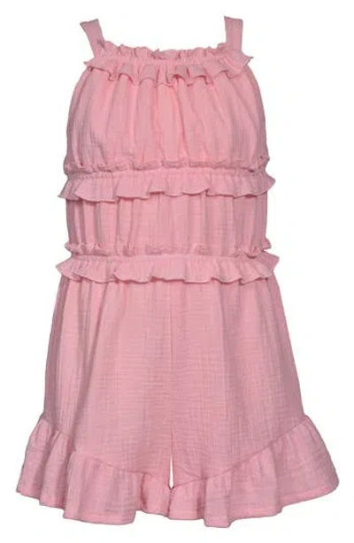 Iris & Ivy Kids' Ruffle Trim Cotton Gauze Romper In Pink