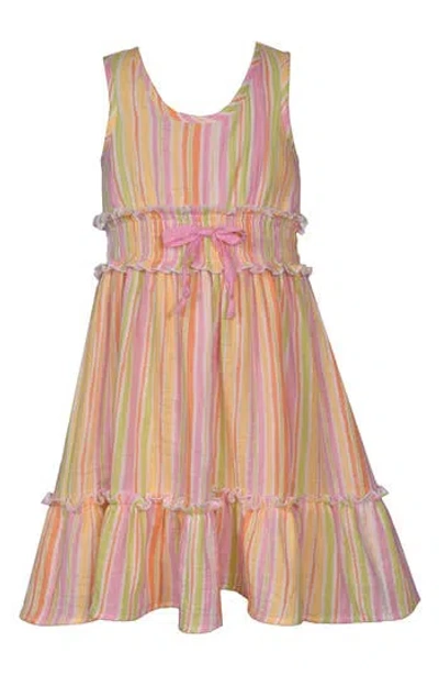 Iris & Ivy Kids' Seersucker Stripe Dress In Peach Multi