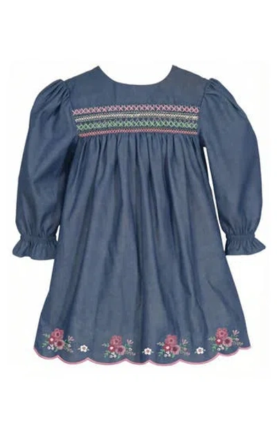 Iris & Ivy Babies'  Kids' Smocked Embroidered Denim Dress In Blue