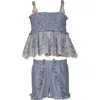 Iris & Ivy Kids' Smocked Peplum Top & Chambray Shorts Set In Cha
