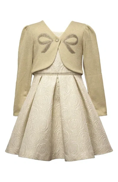 Iris & Ivy Kids' Sparkle Knit Party Dress & Cardigan Set In Green