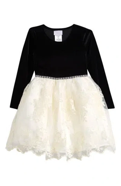 Iris & Ivy Kids' Stretch Velvet & Lace Dress In Multi