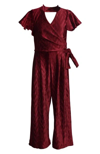 Iris & Ivy Kids' Stretch Velvet Jumpsuit In Wine