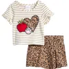 Iris & Ivy Kids' Stripe Appliqué Shirt & Leopard Print Skort Set In Brown