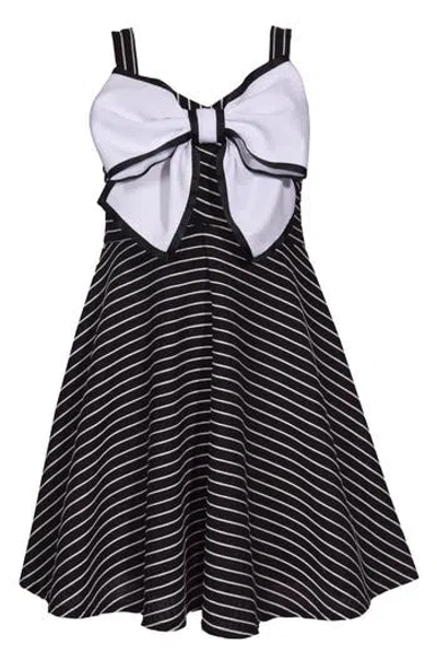 Iris & Ivy Kids' Stripe Bow Front A-line Dress In Black