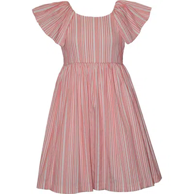 Iris & Ivy Kids' Stripe Flutter Sleeve Party Dress In Pink