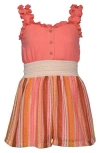Iris & Ivy Kids' Stripe Knit Button Romper In Red