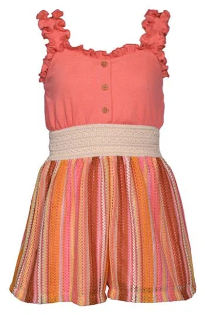 Iris & Ivy Kids' Stripe Knit Button Romper In Red