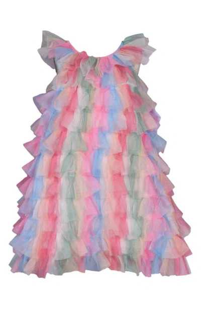 Iris & Ivy Kids' Stripe Ruffle Trapeze Party Dress In Pink Multi