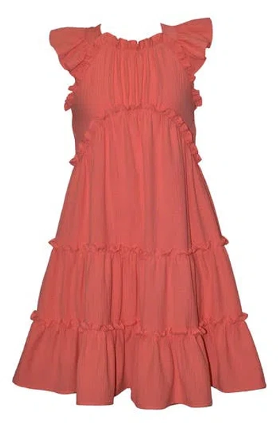 Iris & Ivy Kids' Tiered Flutter Sleeve Dress In Burgundy