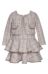 Iris & Ivy Kids' Tweed Two Piece Sleeveless Dress & Jacket Set In Neutral