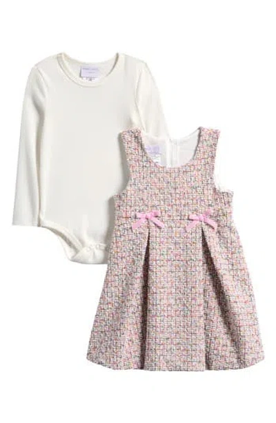 Iris & Ivy Babies'  Long Sleeve Bodysuit & Bouclé Jumper Dress Set In Pink