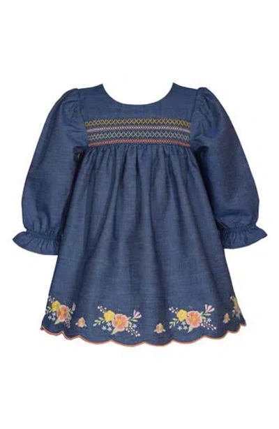 Iris & Ivy Babies'  Long Sleeve Embroidered Denim Dress In Blue