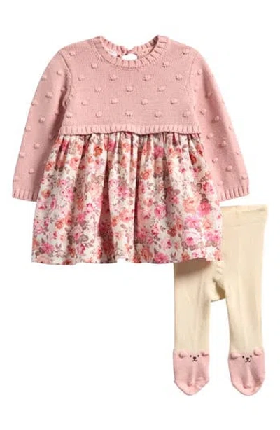 Iris & Ivy Babies'  Long Sleeve Popcorn Knit Dress & Footed Leggings Set In Pink