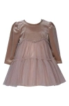 Iris & Ivy Long Sleeve Velvet & Mesh Tiered Party Dress In Brown