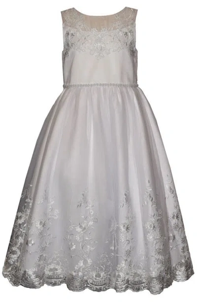 Iris & Ivy Kids'  Sleeveless Embroidred Communion Dress In Gray