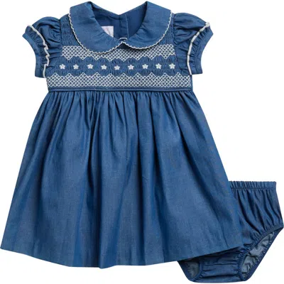 Iris & Ivy Babies'  Smocked Cotton Denim Dress With Bloomers In Blue