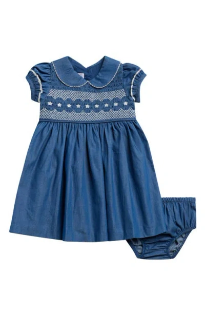 Iris & Ivy Babies'  Smocked Cotton Denim Dress With Bloomers In Blue