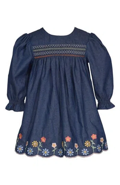 Iris & Ivy Babies'  Smocked Denim Scalloped Hem Dress In Blue