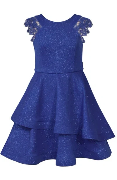 Iris & Ivy Kids'  Sparkle Knit Skater Dress With Assymetrical Horse Hair Hem In Blue