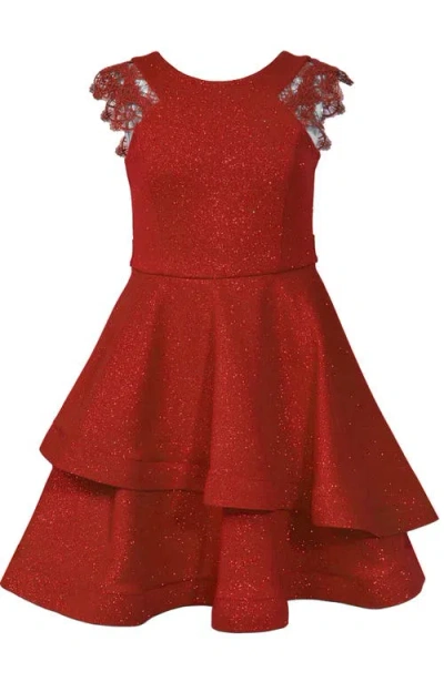Iris & Ivy Kids'  Sparkle Knit Skater Dress With Assymetrical Horse Hair Hem In Red