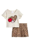 Iris & Ivy Stripe Appliqué Shirt & Leopard Print Skort Set In Brown