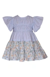 Iris & Ivy Stripe Floral Flutter Sleeve Dress In Blue