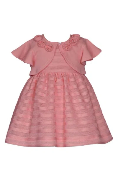 Iris & Ivy Babies'  Stripe Party Dress & Short Sleeve Bolero Set In Coral