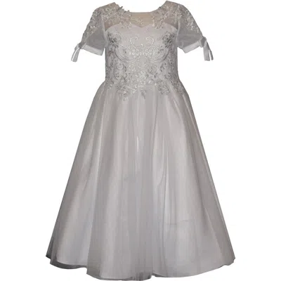 Iris & Ivy Kids'  Tie Sleeve Commuinion Dress In Gray