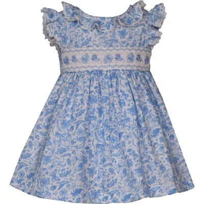 Iris & Ivy Babies'  Toile Ruffle Cotton Party Dress With Bloomers In Blue