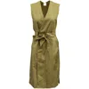 Iris & Ink Belted Sleeveless Dress In Khaki Cotton In Green