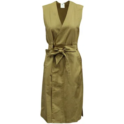 Iris & Ink Belted Sleeveless Dress In Khaki Cotton In Green