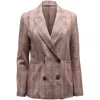 Iris & Ink Double-breasted Plaid Blazer In Red Polyester In Brown