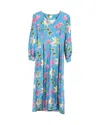 Iris & Ink Floral Midi Dress In Blue Silk In Blue