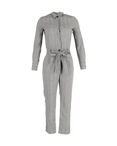 Iris & Ink Plaid Belted Jumpsuit In Grey Cotton In Gray