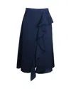 Iris & Ink Ruffled Midi Skirt In Navy Blue Polyester In Blue