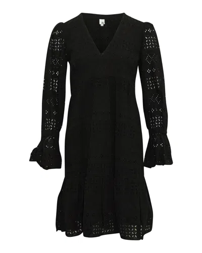 Iris & Ink Saguaro Fluted Broderie Anglaise Dress In Black Cotton