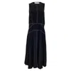 Iris & Ink Topstitched Midi Dress In Black Viscose In Black