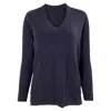 Iris & Ink V-neck Ribbed Sweater In Navy Blue Cashmere In Blue