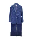 Iris & Ink Velvet Petrol Suit Set In Blue Cotton In Blue