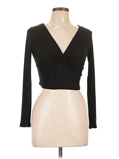 Pre-owned Iris Long Sleeve Top Black Plunge Neckline Tops