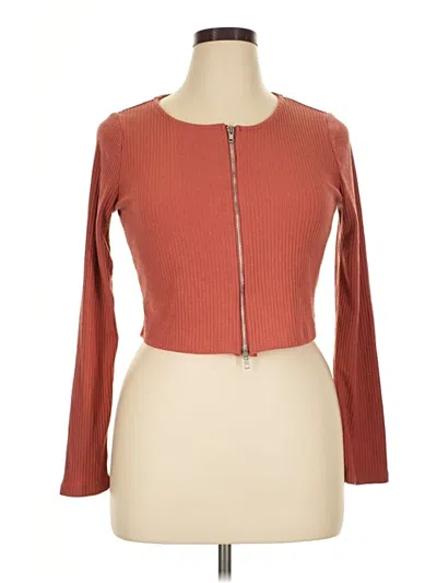 Pre-owned Iris Long Sleeve Top Brown Keyhole Neckline Tops