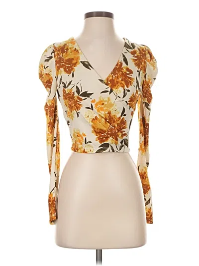 Pre-owned Iris Long Sleeve Top Gold Plunge Neckline Tops