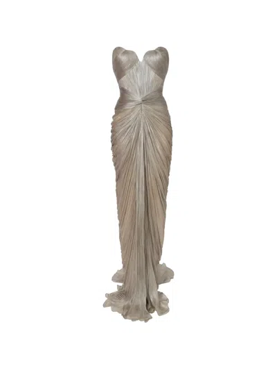 Iris Serban Adelaine Strapless Split Maxi Dress In Silver