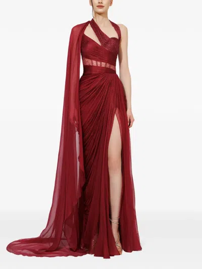 Iris Serban Alexa Asymmetric-neck Lace-detail Maxi Dress In Red