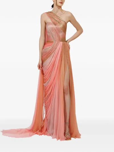 Iris Serban Alicia Pleated One-shoulder Maxi Dress In Pink