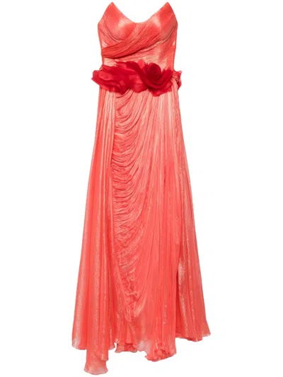 Iris Serban Anastasia Plissé Maxi Dress In Orange