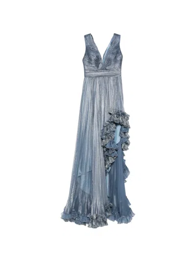 Iris Serban Ariana Ruffled Pleated Maxi Dress In Blue